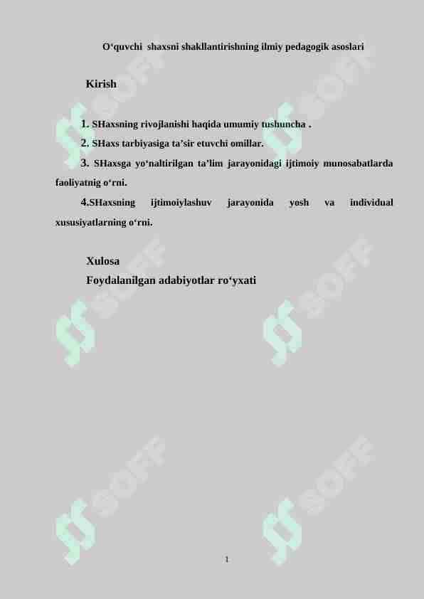 O‘quvchi shaxsni shakllantirishning ilmiy pedagogik asoslari