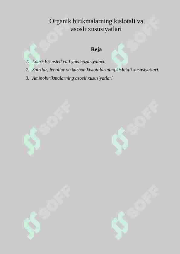 Organik birikmalarning kislotali va asosiy xususiyatlar