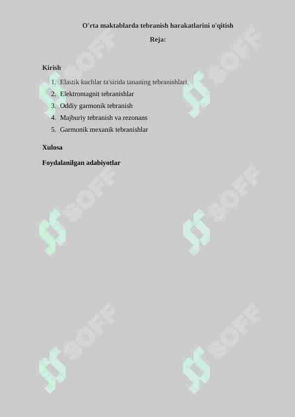 O'rta maktablarda tebranish harakatlarini o'qitish