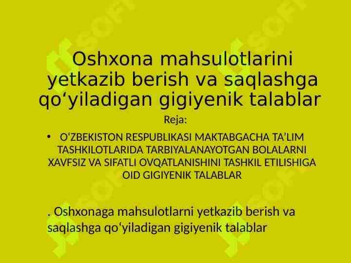 MTTda oshxonaga qoʻyiladigan gigiyenik talablar