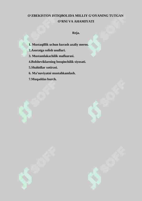 O‘ZBEKISTON ISTIQBOLIDA MILLIY G‘OYANING TUTGAN O‘RNI VA AHAMIYATI