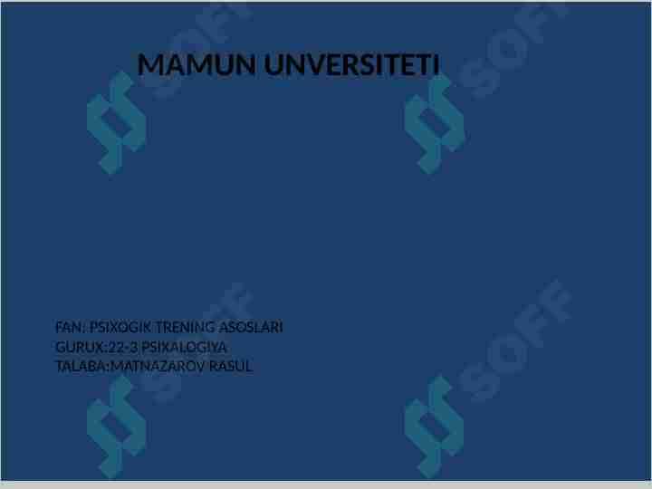PSIXOLOGIK TRENING HAQIDA TUSHUNCHA