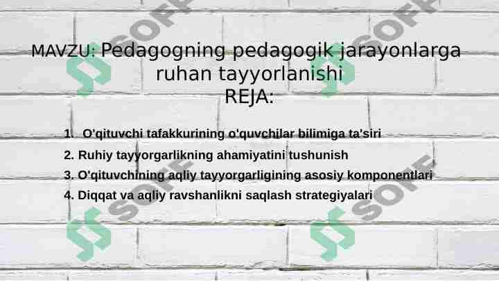 Pedagogning pedagogik jarayonlarga ruhan tayyorlanishi