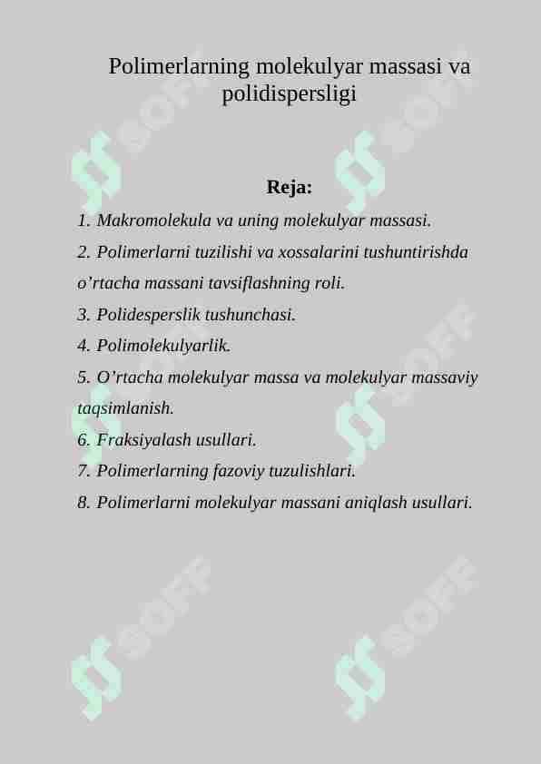 Polimerlarning molekulyar massasi