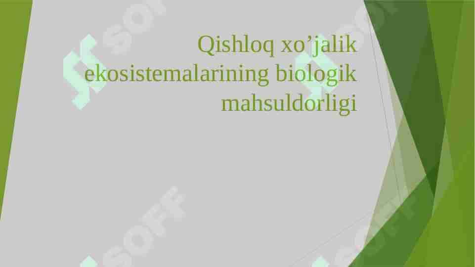 Qishloq xo’jalik ekosistemalarining biologik mahsuldorligi