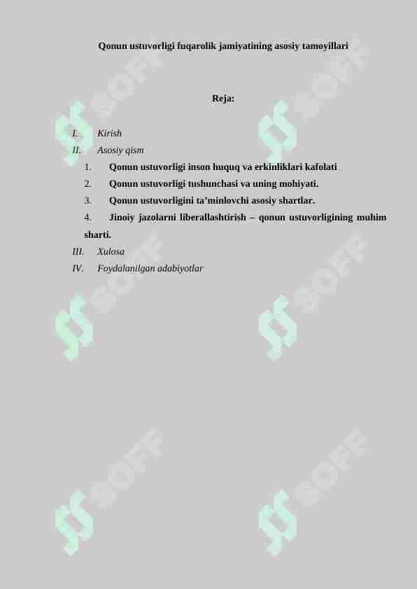 Qonun ustuvorligi fuqarolik jamiyatining asosiy tamoyillari