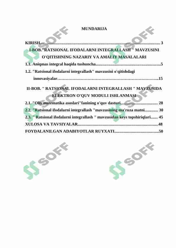 RATSIONAL IFODALARNI INTEGRALLASH MAVZUSINI O'QITISHNING NAZARIY VA AMALIY MASALALARI