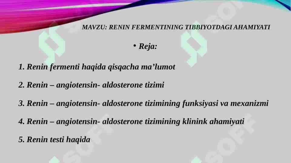 Renin fermentining tibbiyotdagi ahamiyati