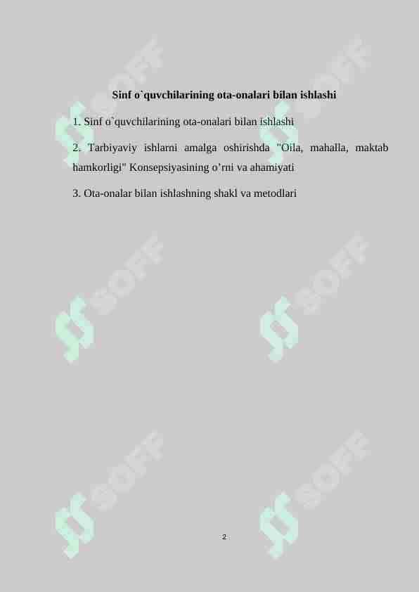 Sinf o`quvchilarining ota-onalari bilan ishlashi