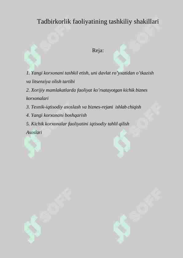 Tadbirkorlik faoliyatining tashkiliy shakllari