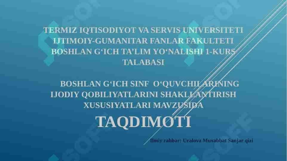 Boshlangʻich sinf oʻqituvchilarining ijodiy qobiliyatlarini shakllantirish xususiyatlari