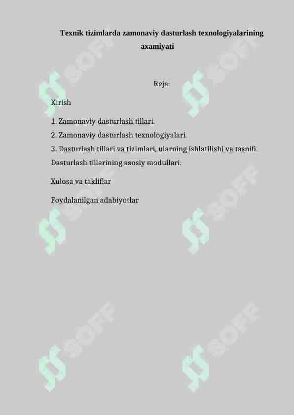 Texnik tizimlarda zamonaviy dasturlash texnologiyalari