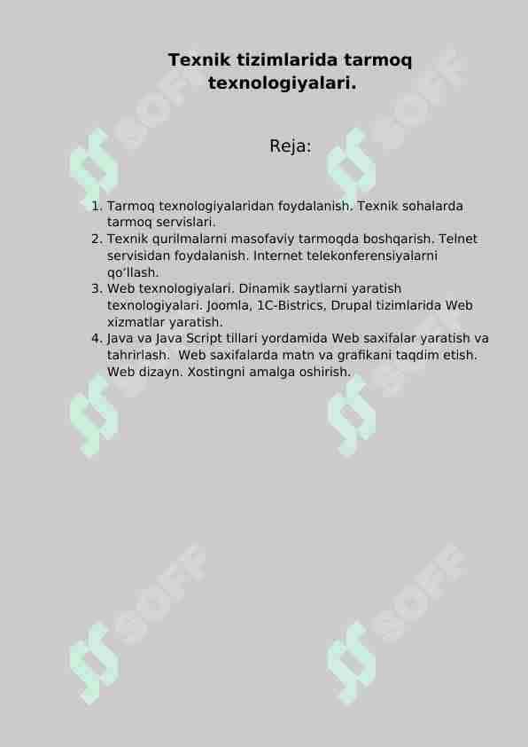 Texnik tizimlarida tarmoq texnologiyalari