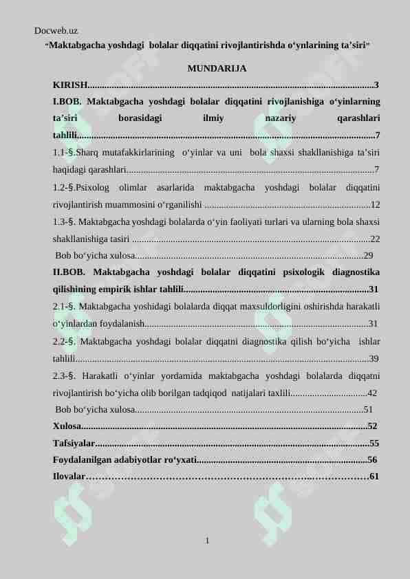 “Maktabgacha yoshdagi bolalar diqqatini rivojlantirishda o‘ynlarining ta’siri”