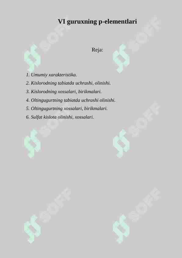 VI guruxning p-elementlari