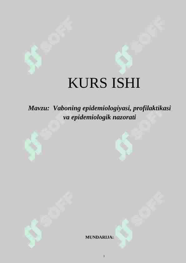 Vaboning epidemiologiyasi, profilaktikasi va epidemiologik nazorati