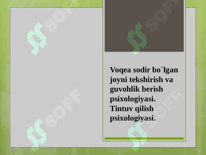 Voqea sodir bo`lgan joyni tekshirish va guvohlik berish psixologiyasi. Tintuv qilish psixologiyasi