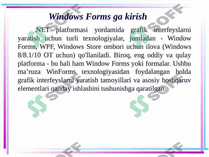 Windows Forms ilovalarini yaratish