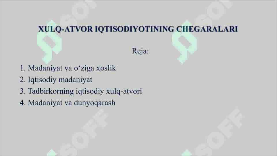 XULQ-ATVOR IQTISODIYOTINING CHEGARALARI
