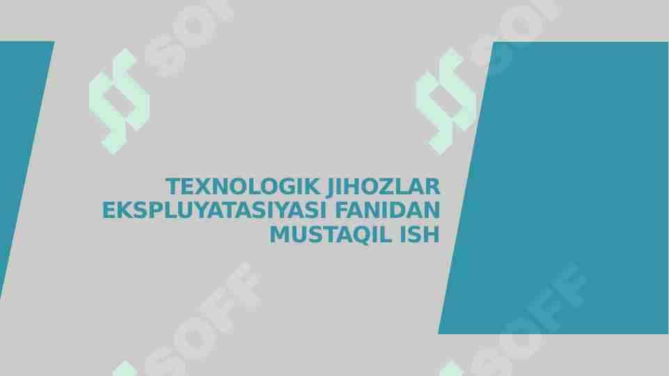 YUK TASHISH TEXNOLOGIK JARAYONI VA TRANSPORT