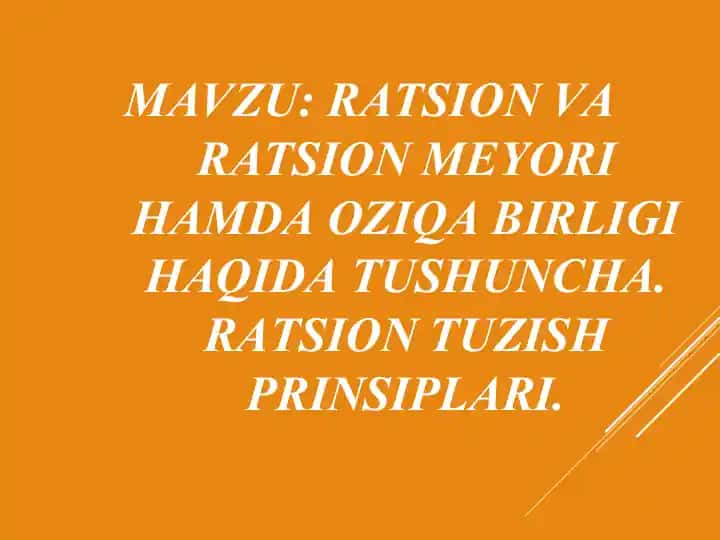 Ratsion va Ratsionmeyorixamda Oziqabirlik Haqida Tushuncha