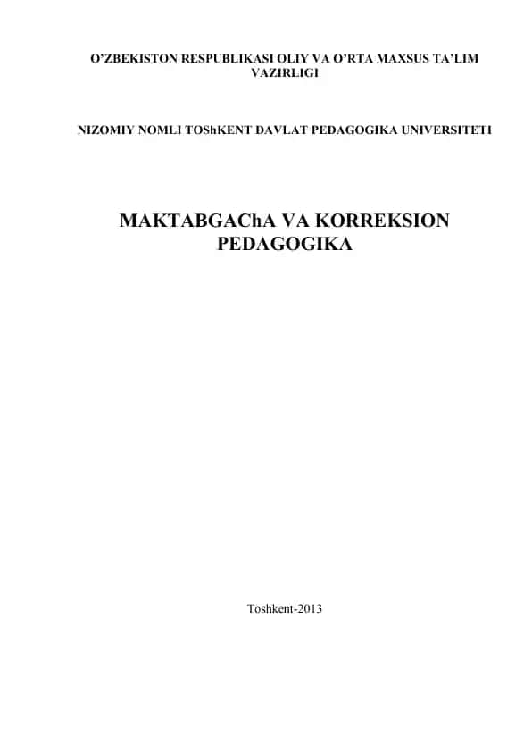 O'ZBEKISTON RESPUBLIKASI OLIY VA O’RTA MAXSUS TA’LIM VAZIRLIGI NIZOMIY NOMLI TOShKENT DAVLAT PEDAGOGIKA UNIVERSITETI
