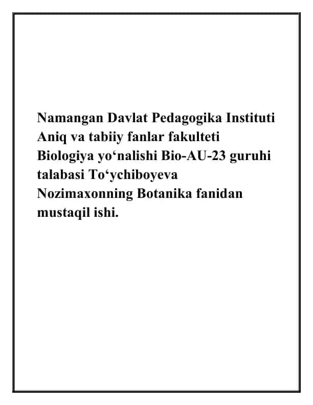 Botanika fanidan mustaqil ish: Arealning turlari