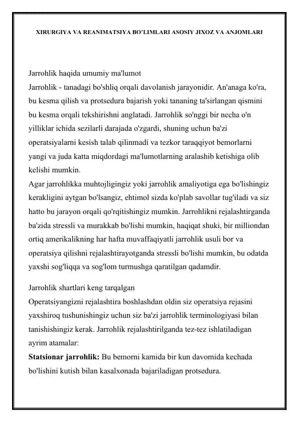Jarrohlik va Reanimatsiya