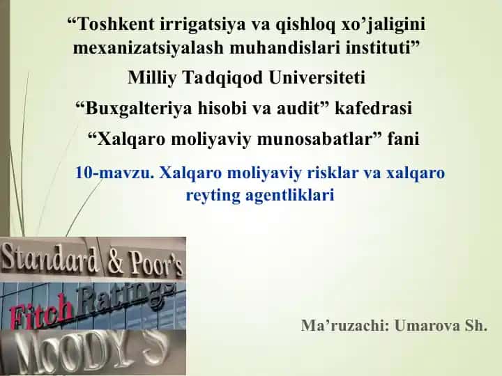 Xalqaro moliyaviy risklar va xalqaro reyting agentliklari