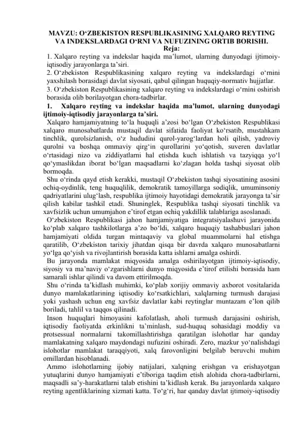 Xalqaro reyting va indekslar haqida ma’lumotlar