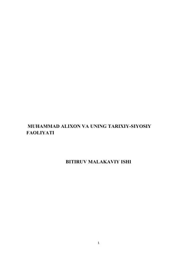 Muhammad Alixon va uning tarixiy-siyosiy faoliyati