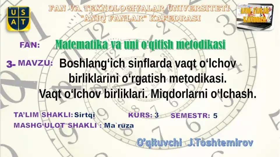Boshlang‘ich sinflarda vaqt o‘lchov birliklarini o‘rgatish metodikasi
