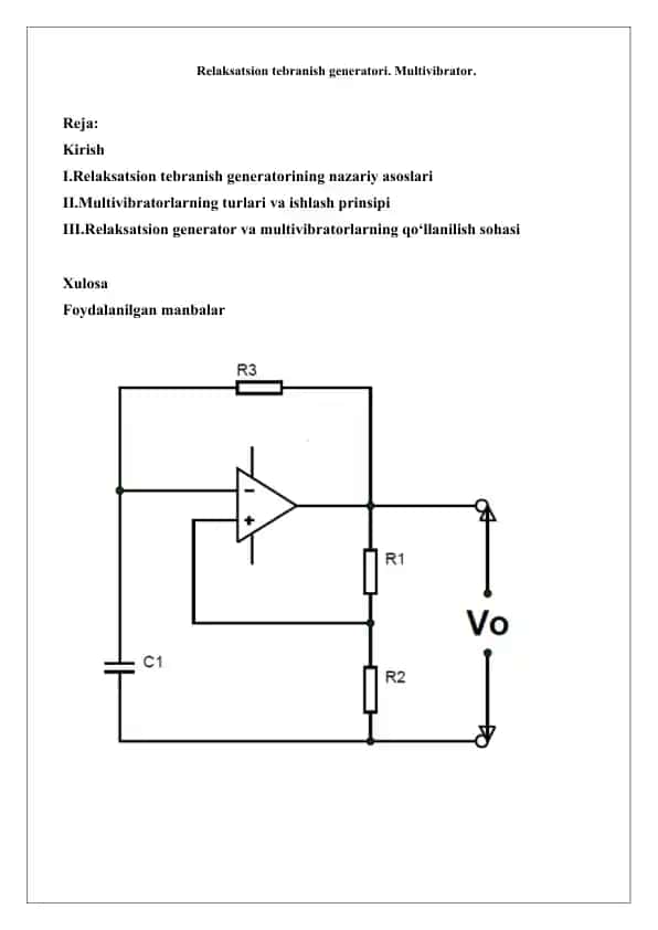 Relaksatsion tebranish generatori. Multivibrator