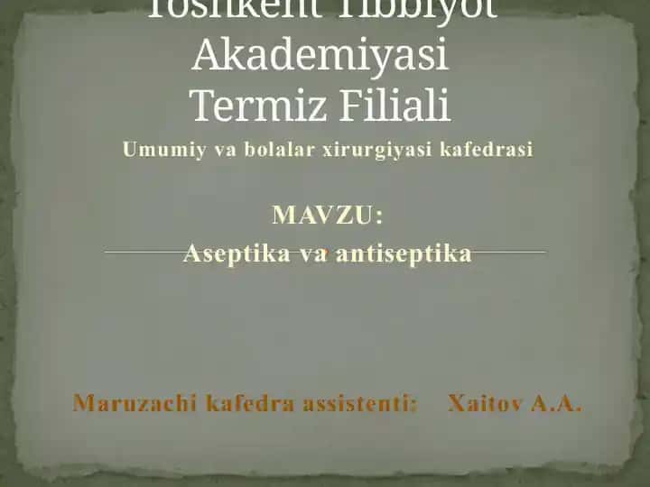 Aseptika va antiseptika