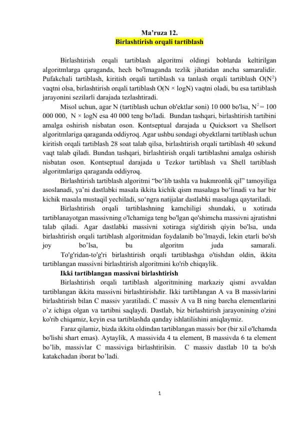 Birlashtirish orqali tartiblash