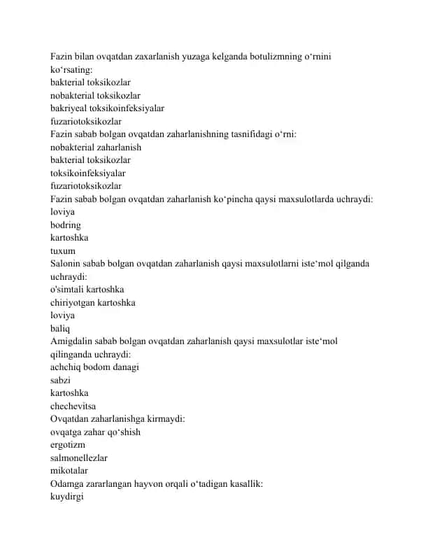 Ovqatdan zaxarlanish va uni oldini olishning zaharlanish turini topish