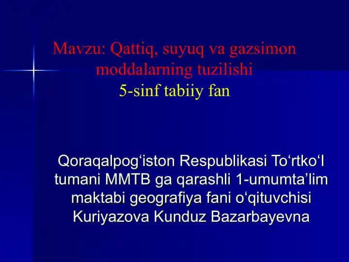 Qattiq, suyuq va gazsimon moddalarning tuzilishi