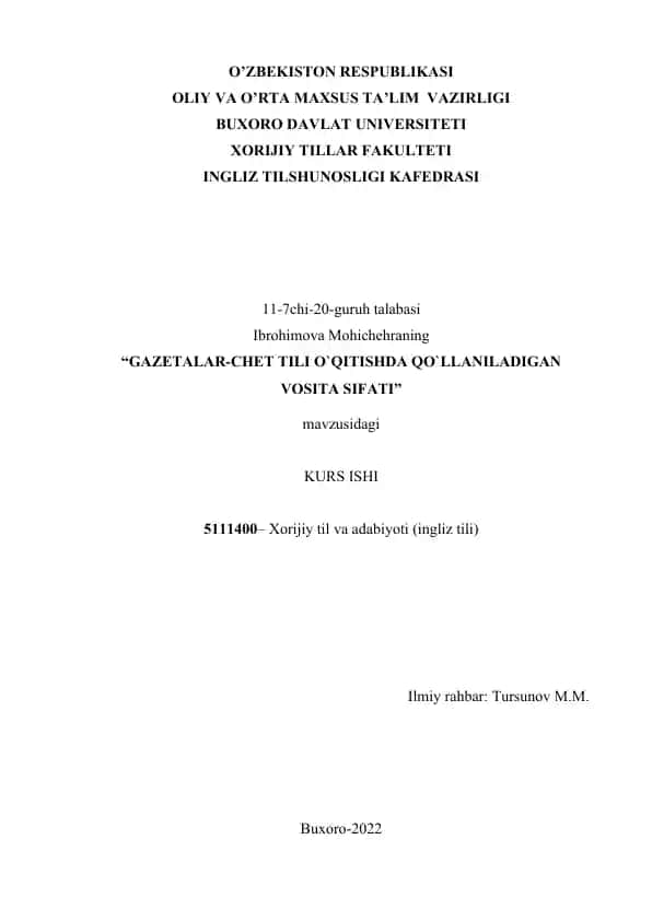 GAZETALAR-CHET TILI O`QITISHDA QO`LLANILADIGAN VOSITA SIFATI