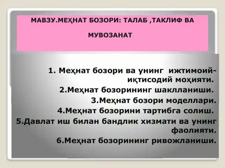 Меҳнат бозори: талаб, таклиф ва мувозанат