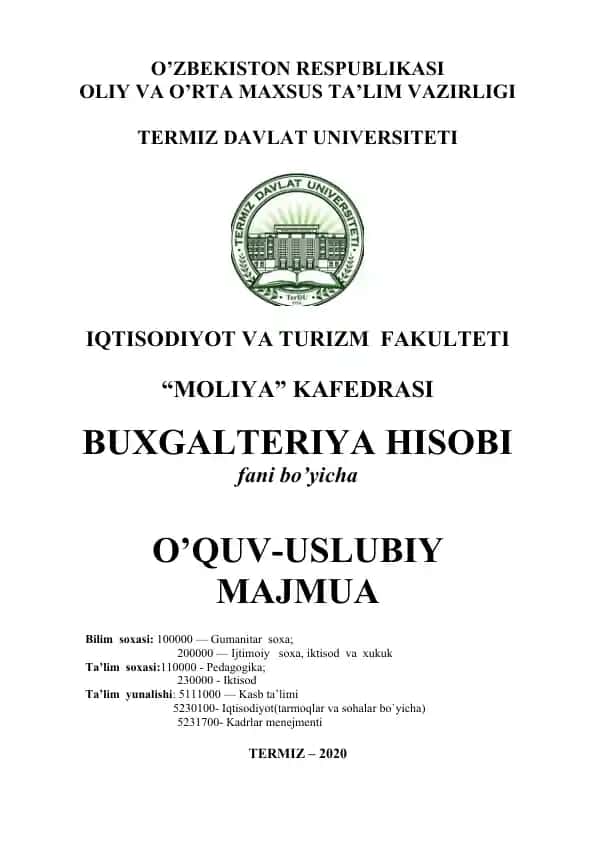 Buxgalteriya hisobi o'quv-uslubiy majmuasi