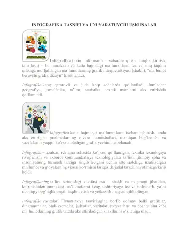 Infografika tasnifi va uni yaratuvi uskunalar