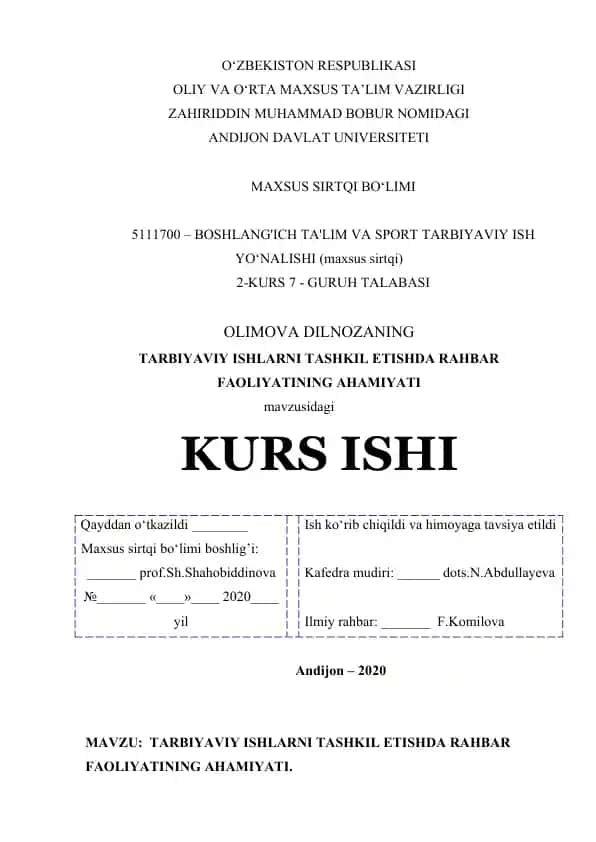 Tarbiyaviy ishlar haqida kurs ishi