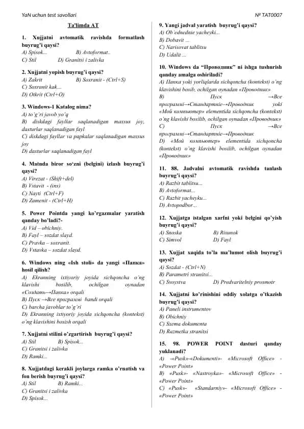 Windows IT test savollari