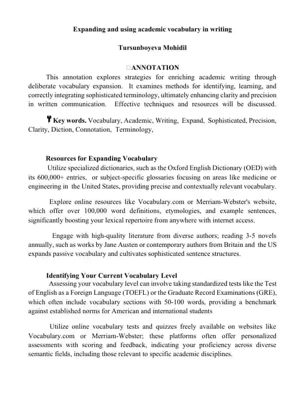 Expanding and using academic vocabulary in writing