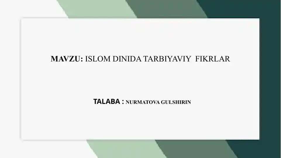 ISLOM DINI DATARBIYAVIY FIKRLAR