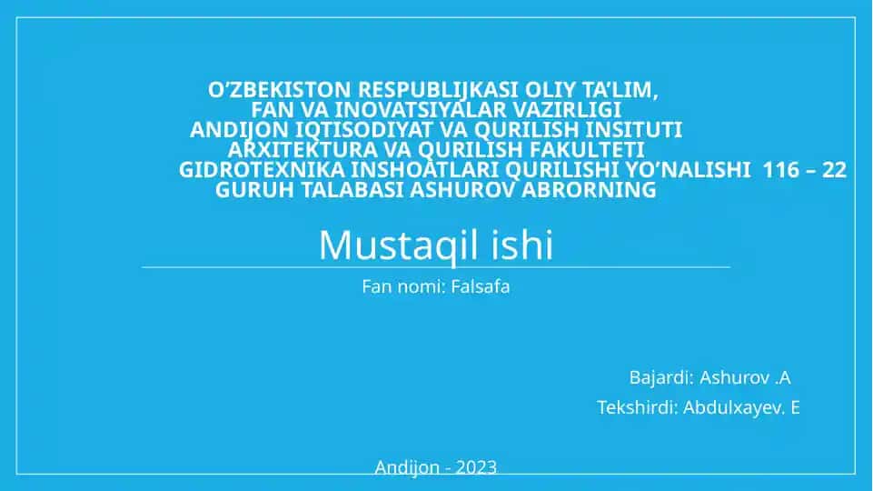 Ashurov abrorning Mustaqilishi