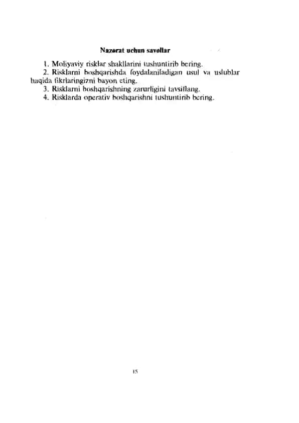 Risklarni boshgarishning zarurligini tavsiflang