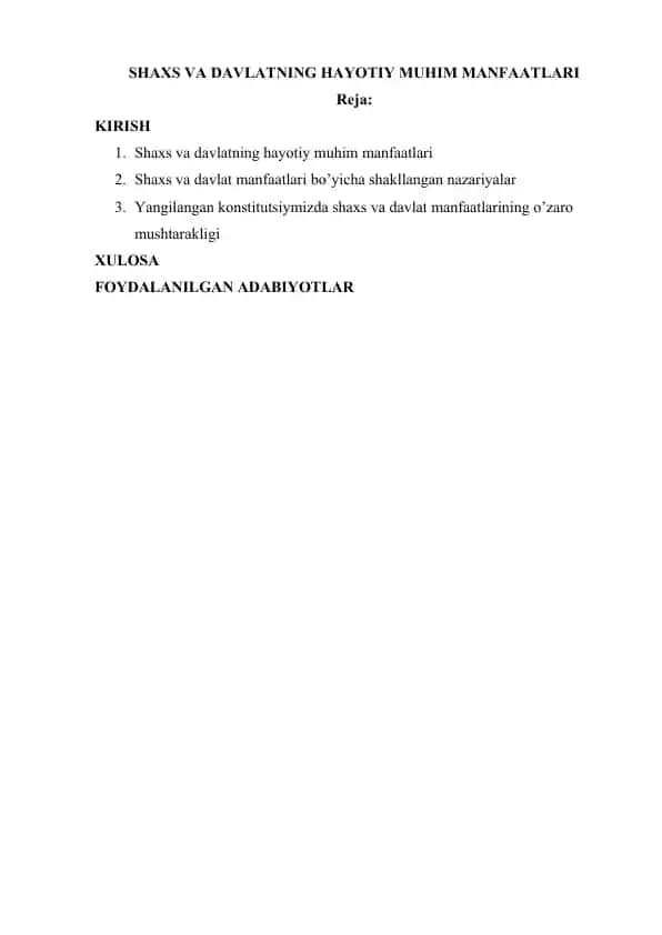 Shaxs va Davlatning Hayotiy Muhim Manfaatlari