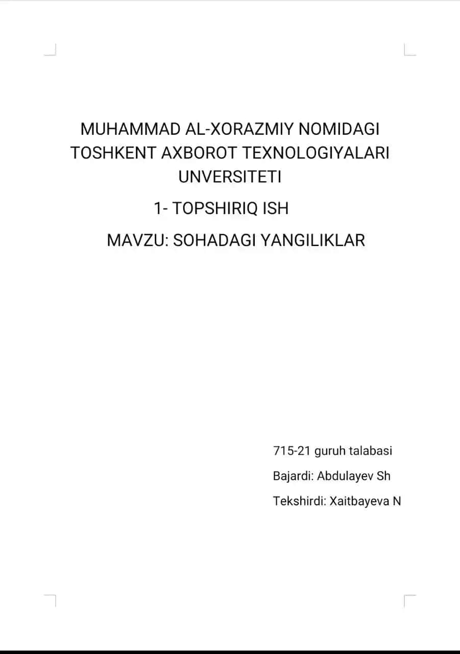 MUHAMMAD AL-XORAZMIY NOMIDAGI TOSHKENT AXBOROT TEXNOLOGIYALARI UNVERSITETI