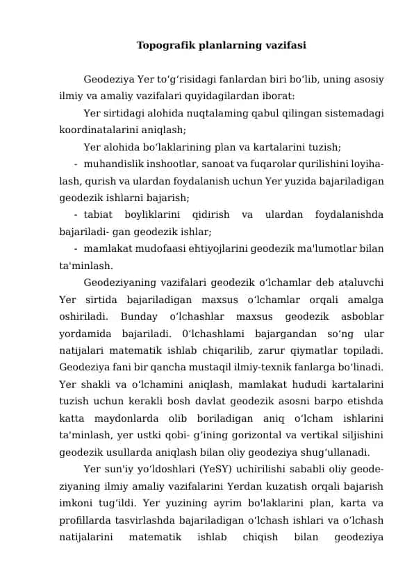 Geodeziya Yer to‘g‘risidagi fanlardan biri bo‘lib